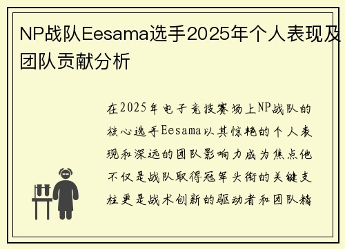 NP战队Eesama选手2025年个人表现及团队贡献分析
